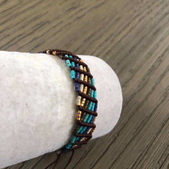 New Auth Chan Luu Turquoise Mix Seed Bead Pull Tie - Picture 2 of 5